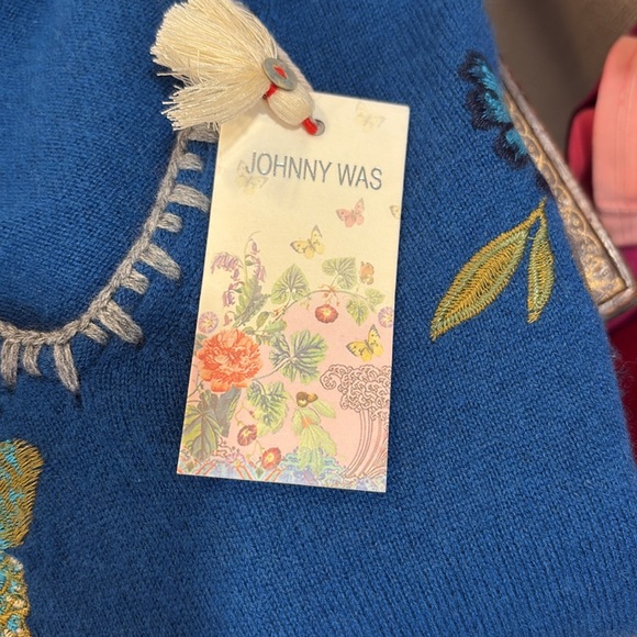 Johnny Was NWT Teal V-Neck Sweater with Butterfly Embroidery - Picture 4 of 4